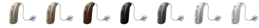 Oticon hearing aids in various colours